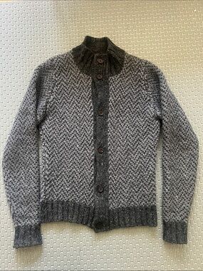 Jeordie’s Italy Mock Neck Men's Charcoal Knit Button Cardigan